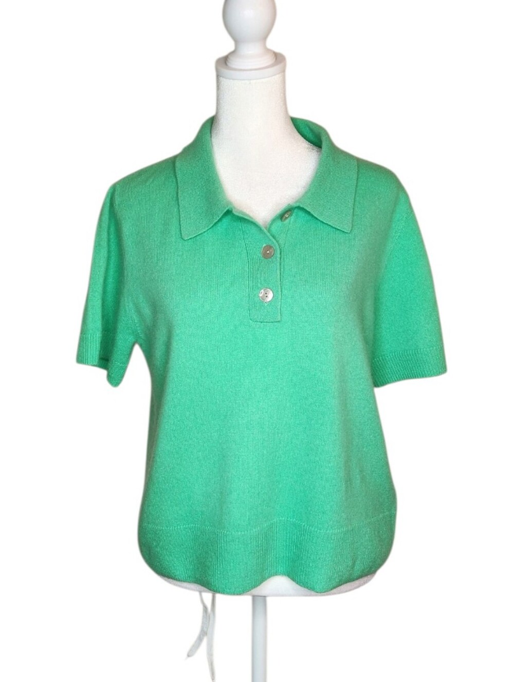 Tahari 100% Cashmere Green Short Sleeve Polo Sweater Size L